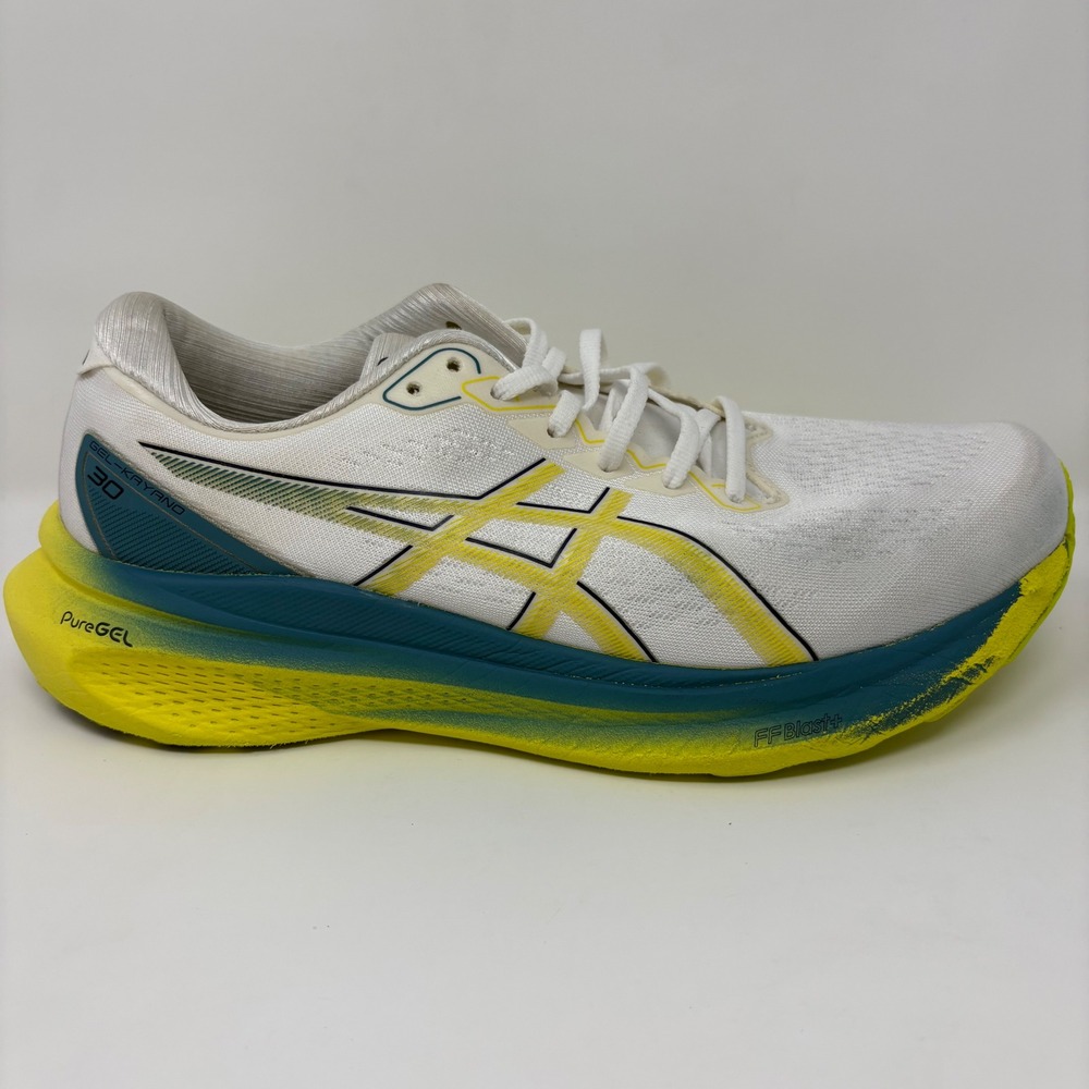 ASICS Gel-Kayano 30 Mens Size 9.5 White Blue Yellow Running Shoes (1011B548)